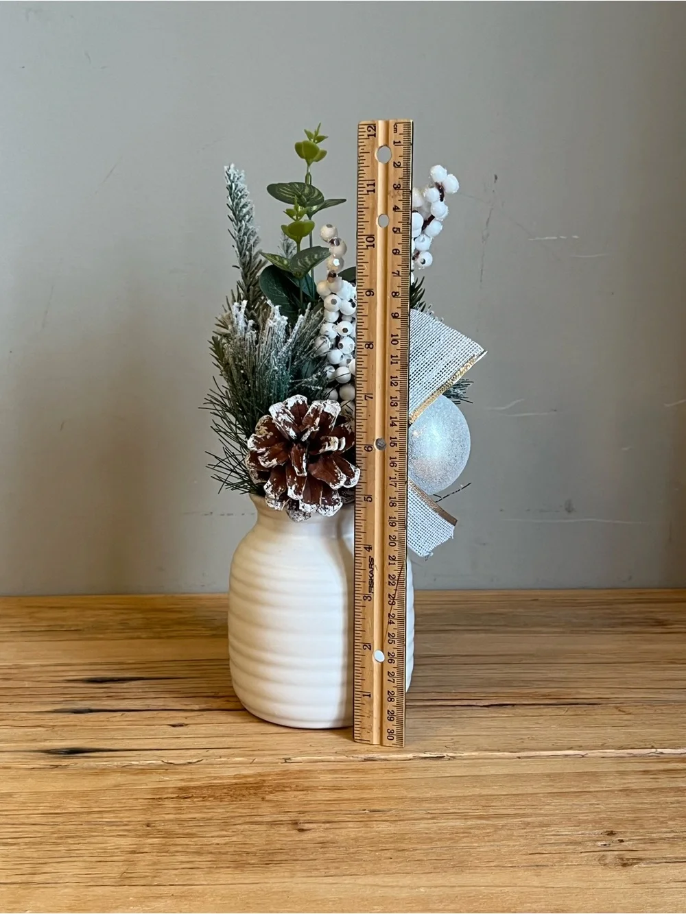 Artificial Holiday Arrangement In Ceramic Cream Color Vase-NWT